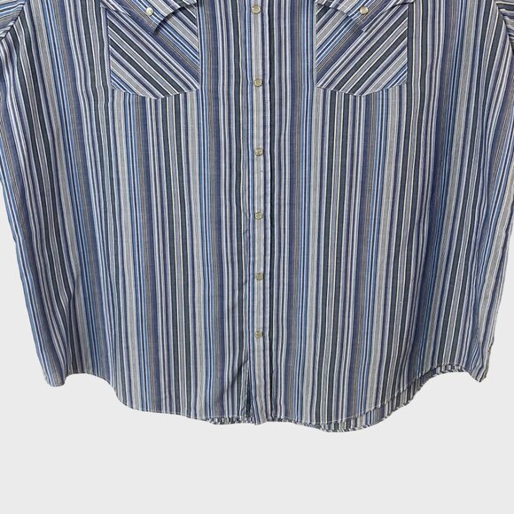 Vintage Plains Western Snap Button Short-Sleeve Shirt Men's 2X Blue Multi-Stripe - Picture 7 of 10